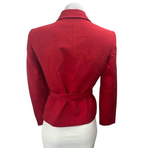 Anne Klein Women's Red Button Belted Tie Waist Long Sleeve Blazer Coat Jacket 2 - Picture 2 of 4